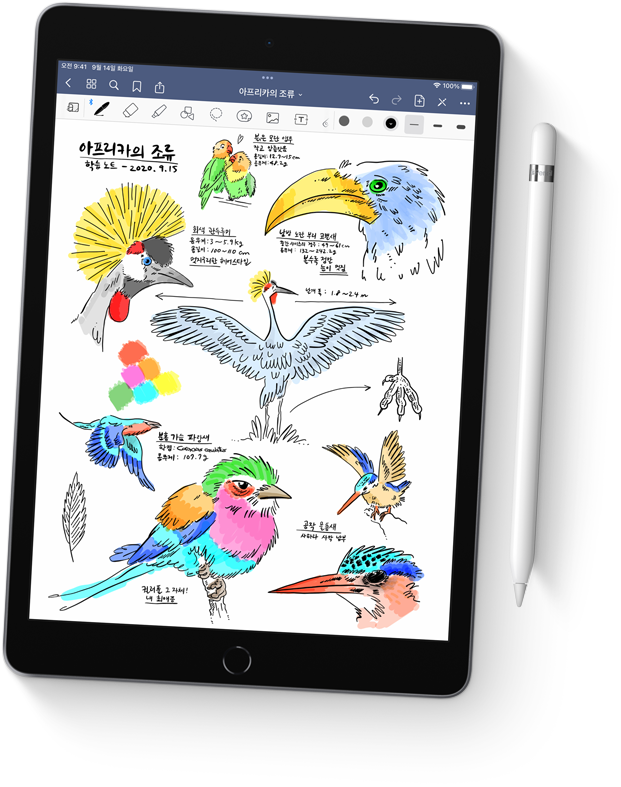 iPad에 Goodnotes 5 앱이 열려 있는 모습
                